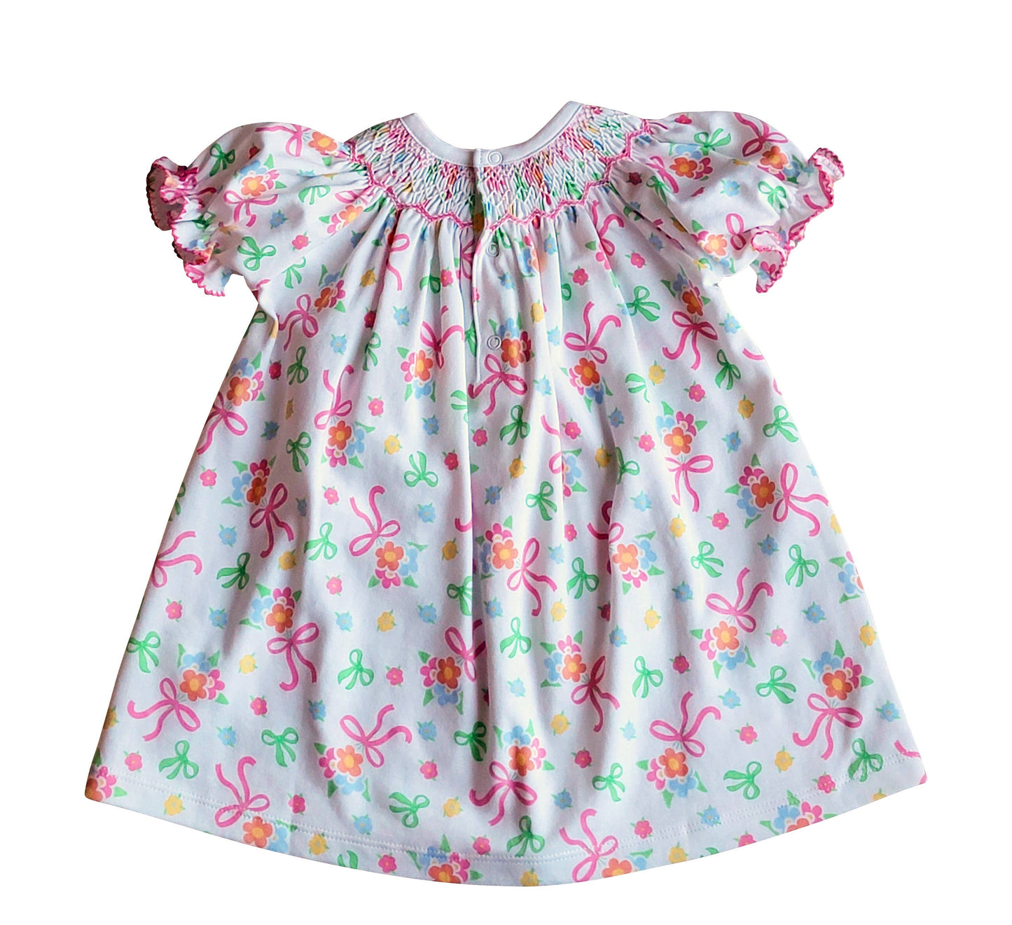 Bows & Flowers Hand Smocked bishop Pima Cotton