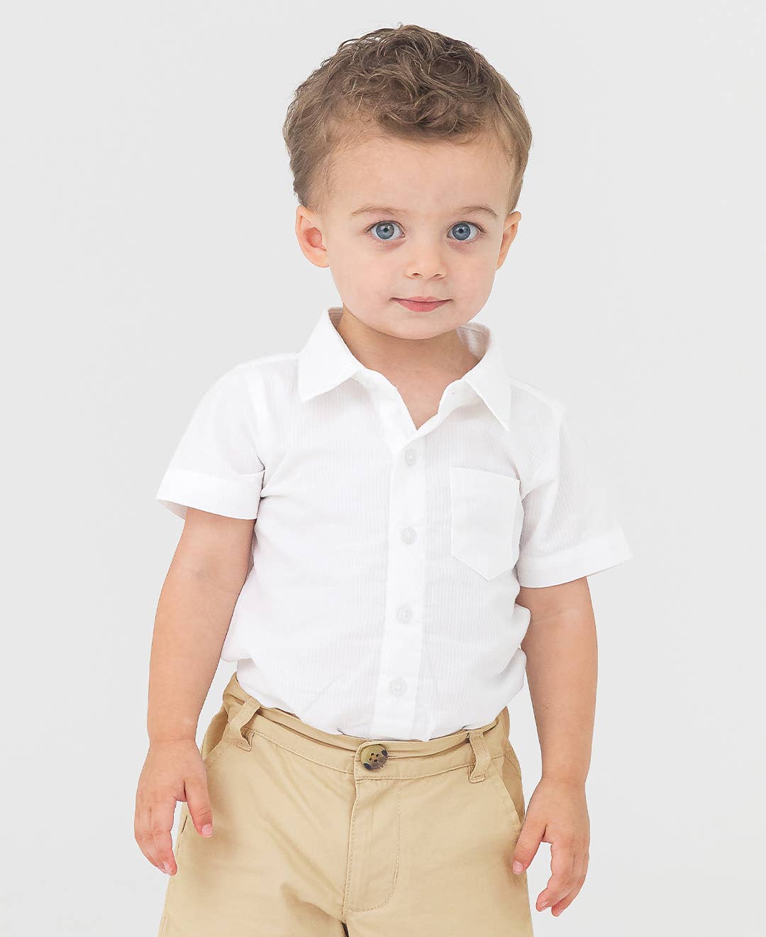 Baby Boys White Dobby Short Sleeve Button Up Bodysuit: White