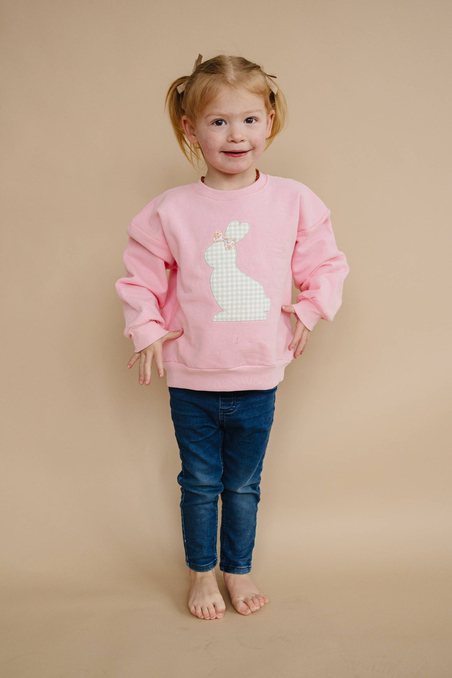 Applique Bunny Crewneck Sweatshirt: