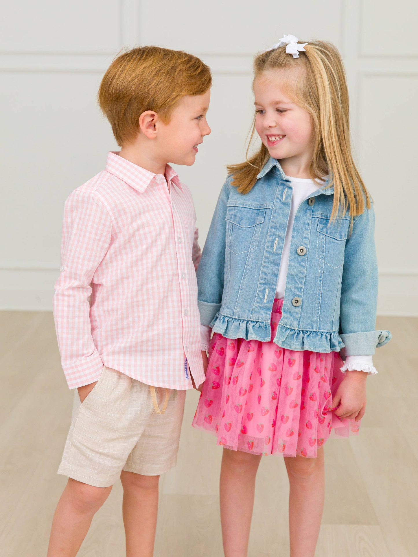 Boys Pink Gingham Check Long Sleeve Button Down: Pink