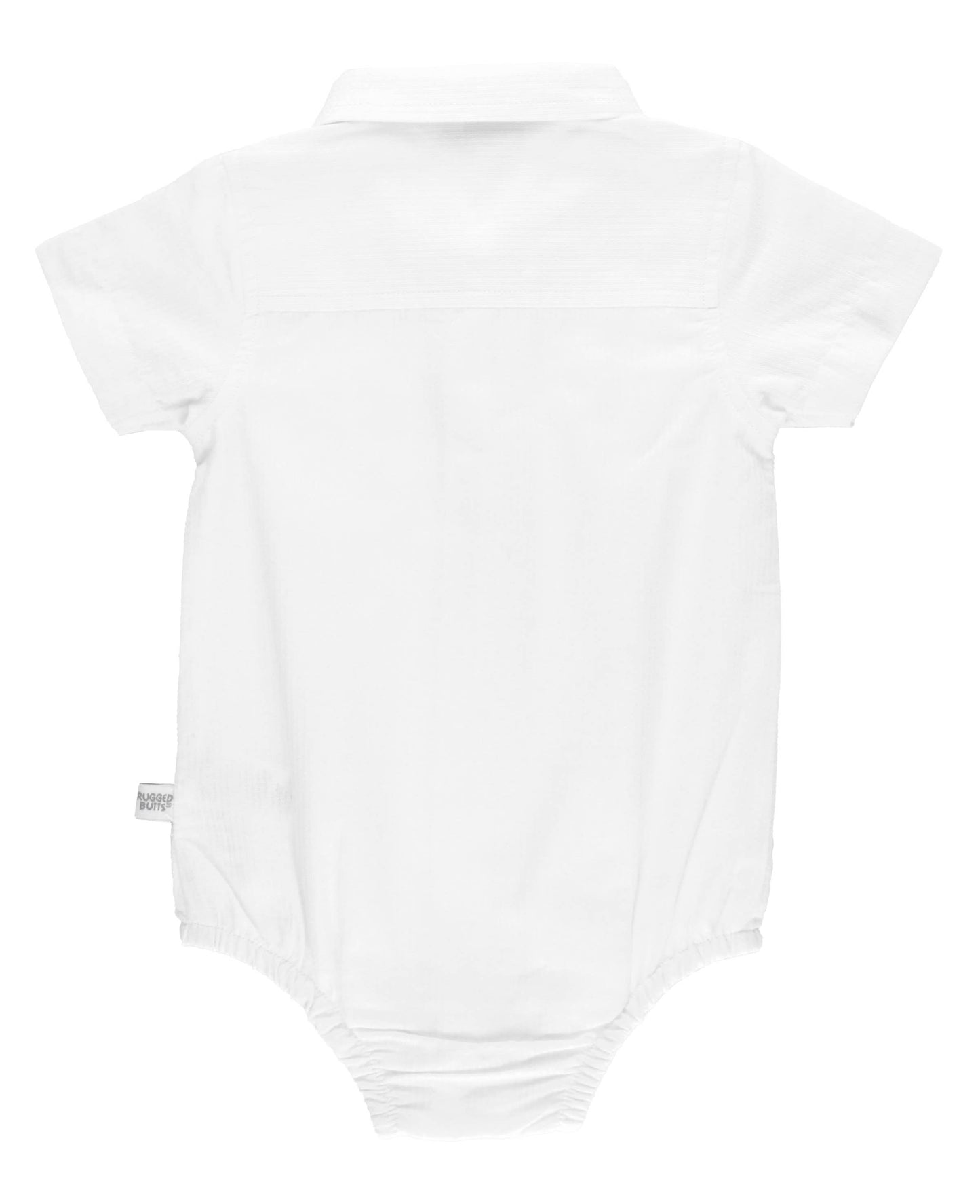 Baby Boys White Dobby Short Sleeve Button Up Bodysuit: White