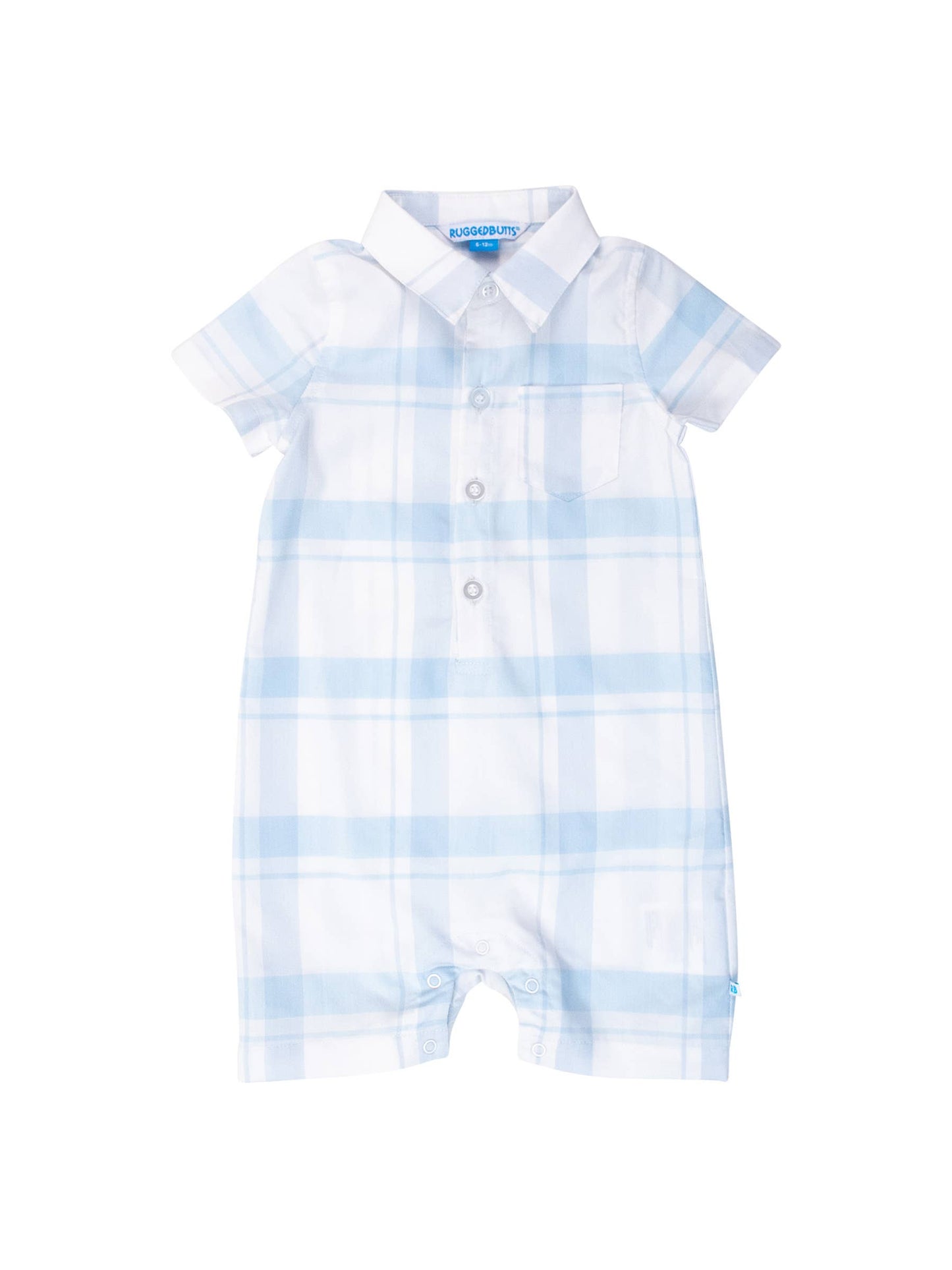 Baby Boys Light Blue Windowpane Button-Up Romper: Blue