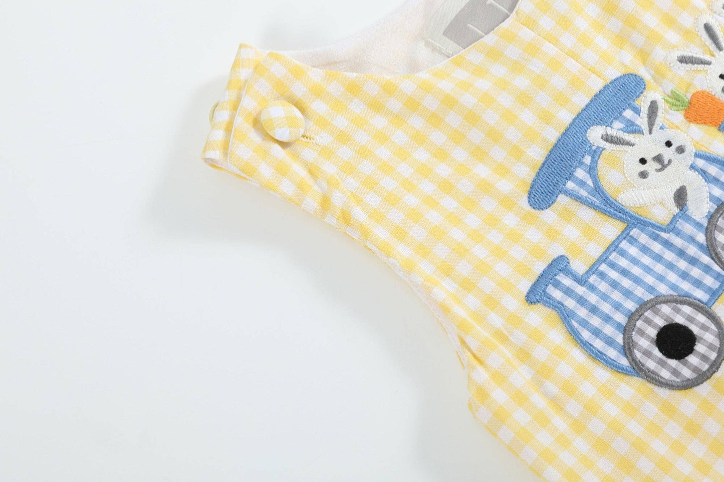 Yellow Gingham Bunny Train Shortalls: 2T