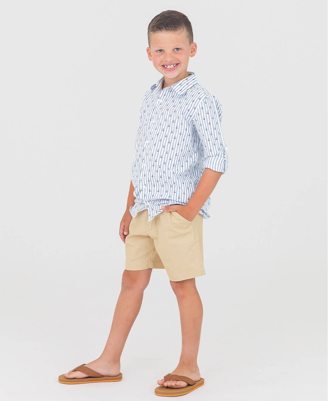 Boys Khaki Stretch Chino Shorts: Off-White