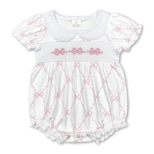 Pink bow short sleeves baby girls romper: Pink