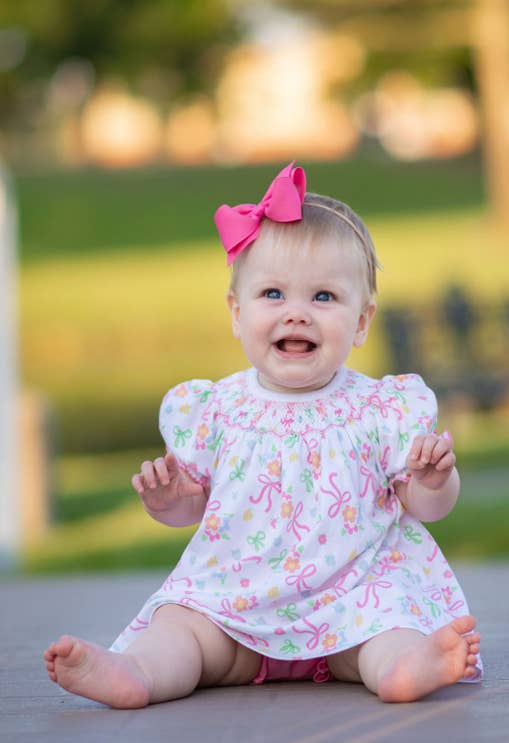 Bows & Flowers Hand Smocked bishop Pima Cotton