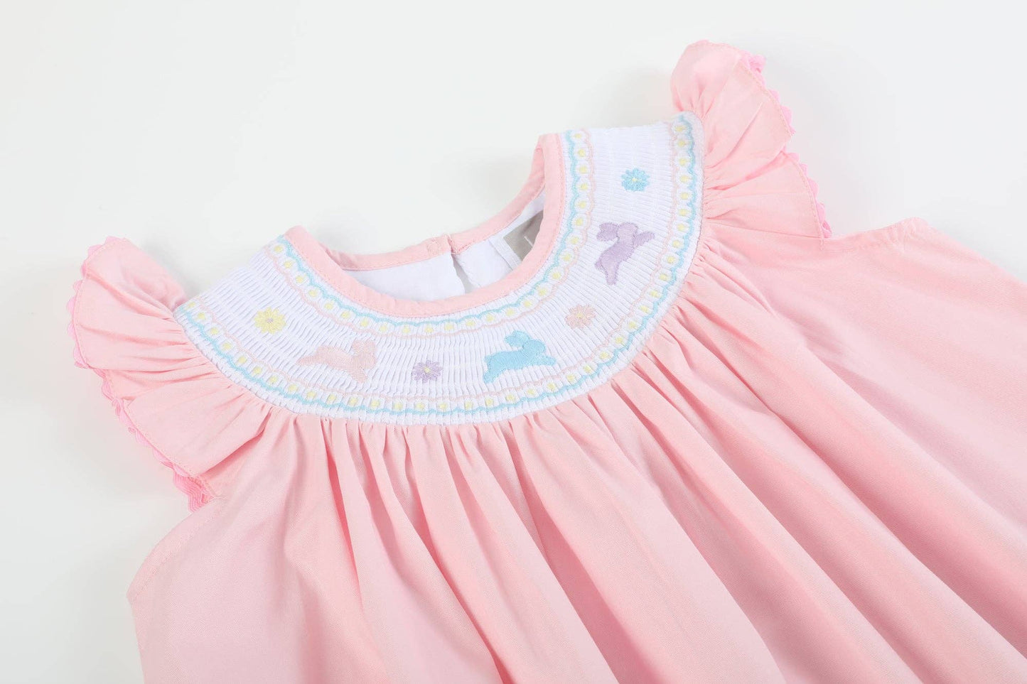 Pretty Pink Easter Bunny Smocked Bishop Dress