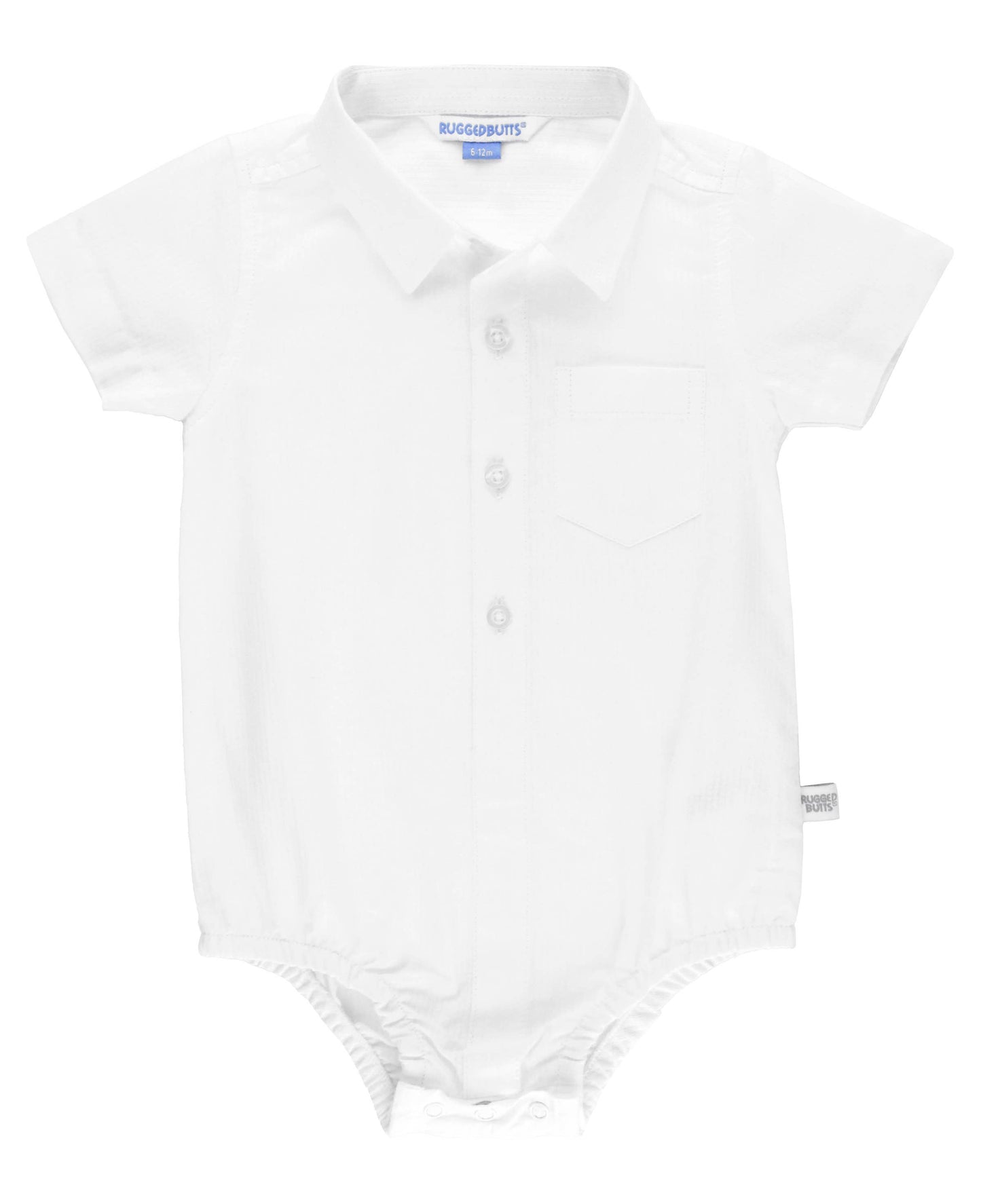 Baby Boys White Dobby Short Sleeve Button Up Bodysuit: White