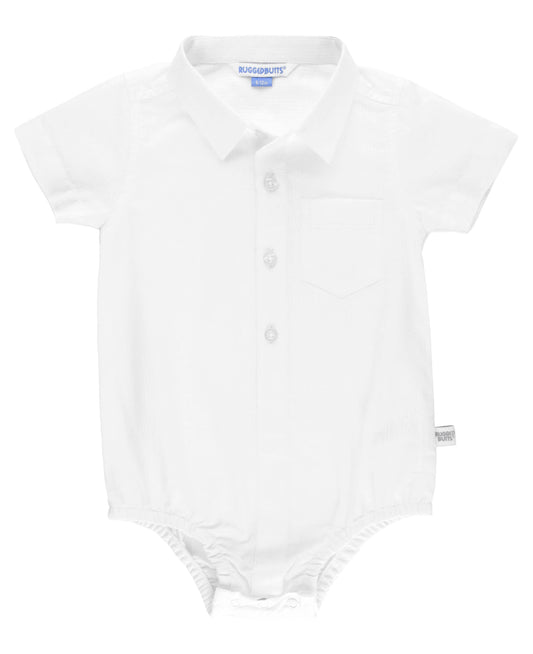 Baby Boys White Dobby Short Sleeve Button Up Bodysuit: White