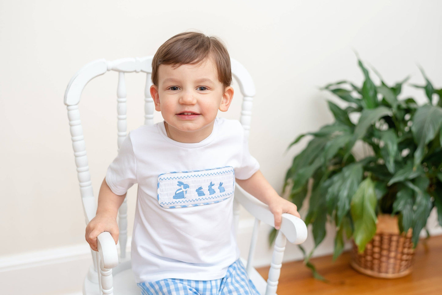 Bunny Family Smocked Tee and Blue Gingham Shorts Set