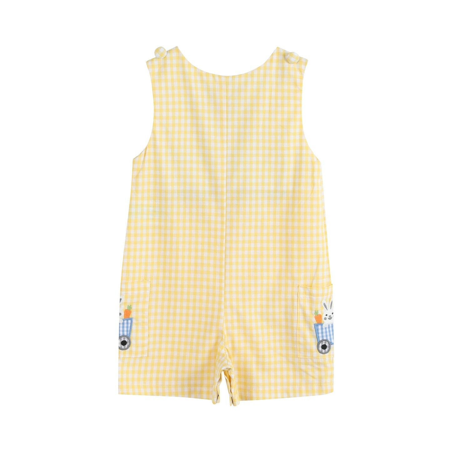 Yellow Gingham Bunny Train Shortalls