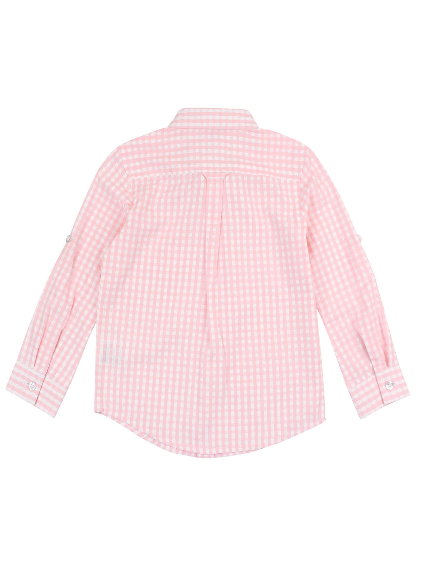 Boys Pink Gingham Check Long Sleeve Button Down: Pink