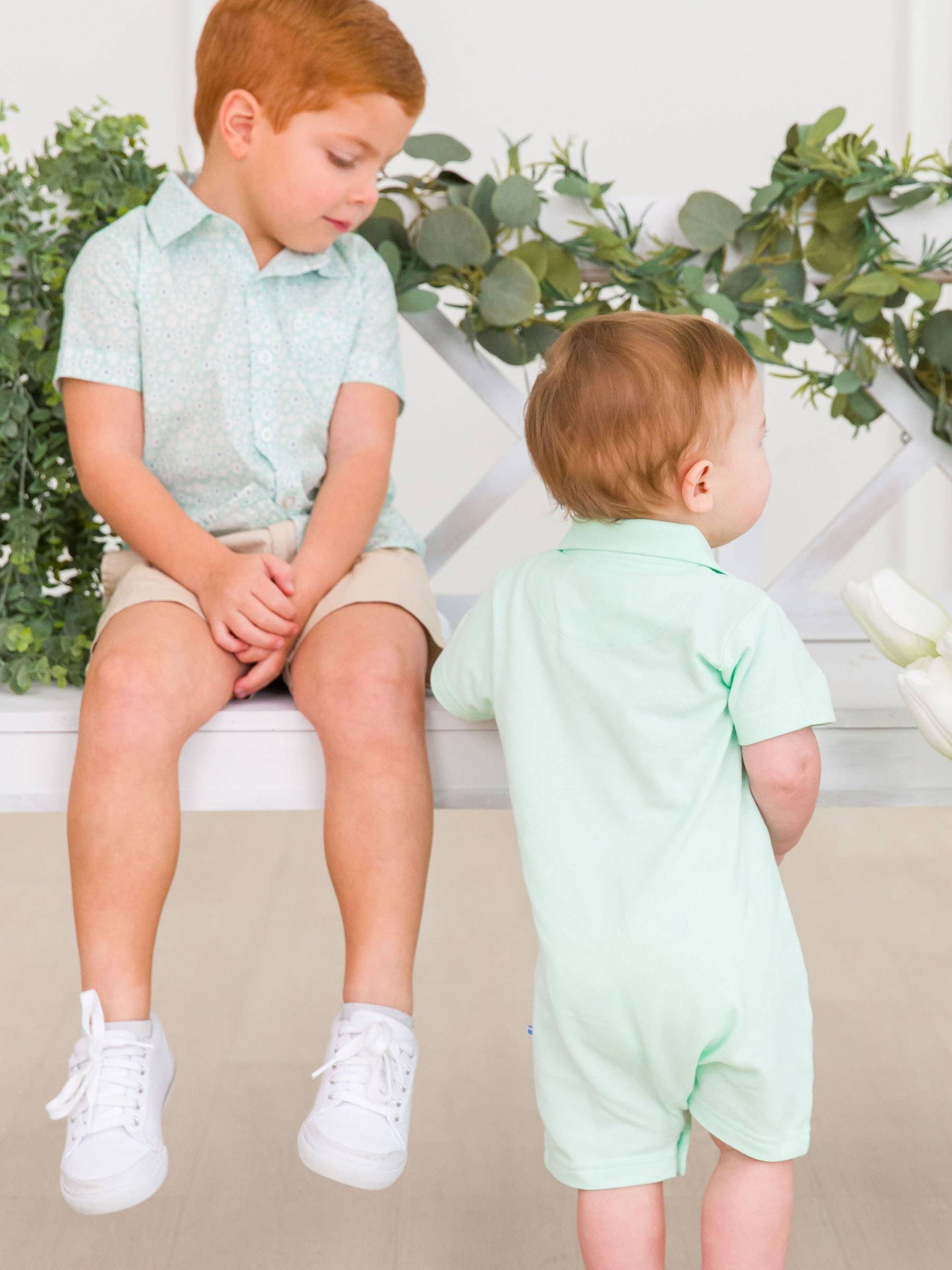 Baby Boys Mint Pique Polo Romper: Green