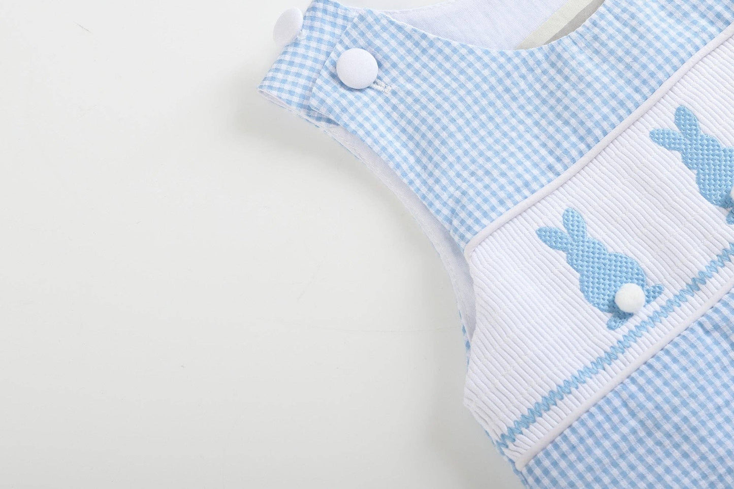 Blue Gingham Easter Bunny Smocked Shortalls: 2T