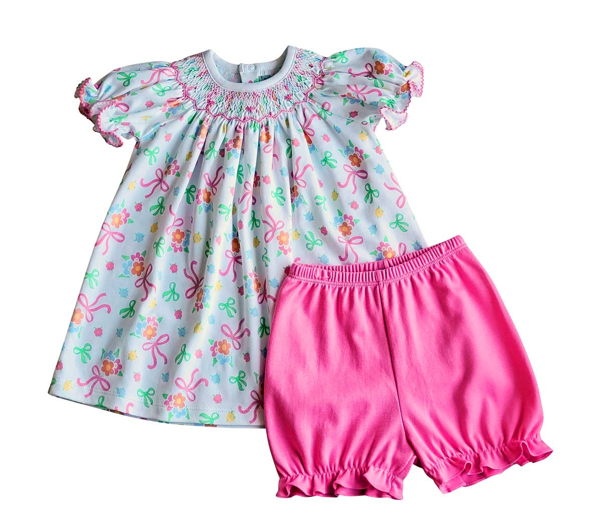 Bows & Flowers Hand Smocked bishop Pima Cotton