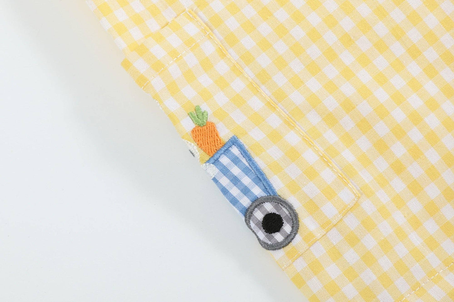 Yellow Gingham Bunny Train Shortalls